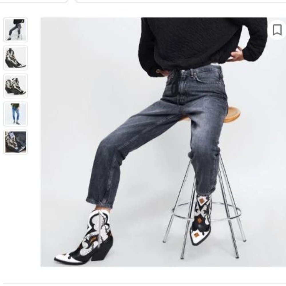 Zara Leather Animal Print Snakeskin Cowboy Boot